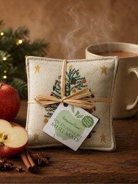 Vintage 2003 Harry & David Spiced Apple Pie Mug Mats Set of 4 Fragrant Christmas
